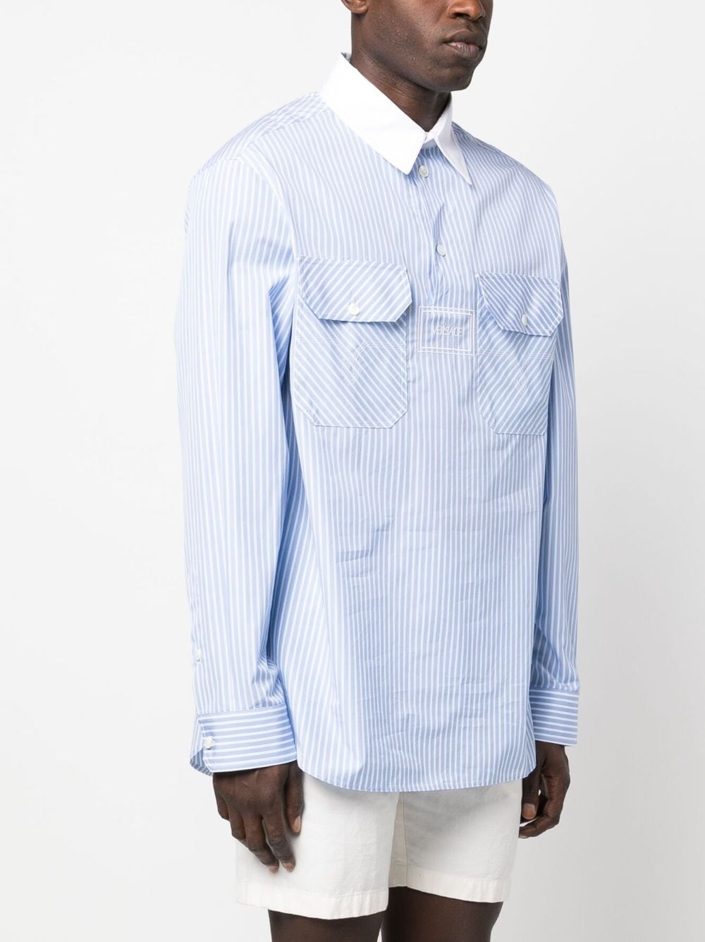 logo-print pinstripe cotton shirt - 3