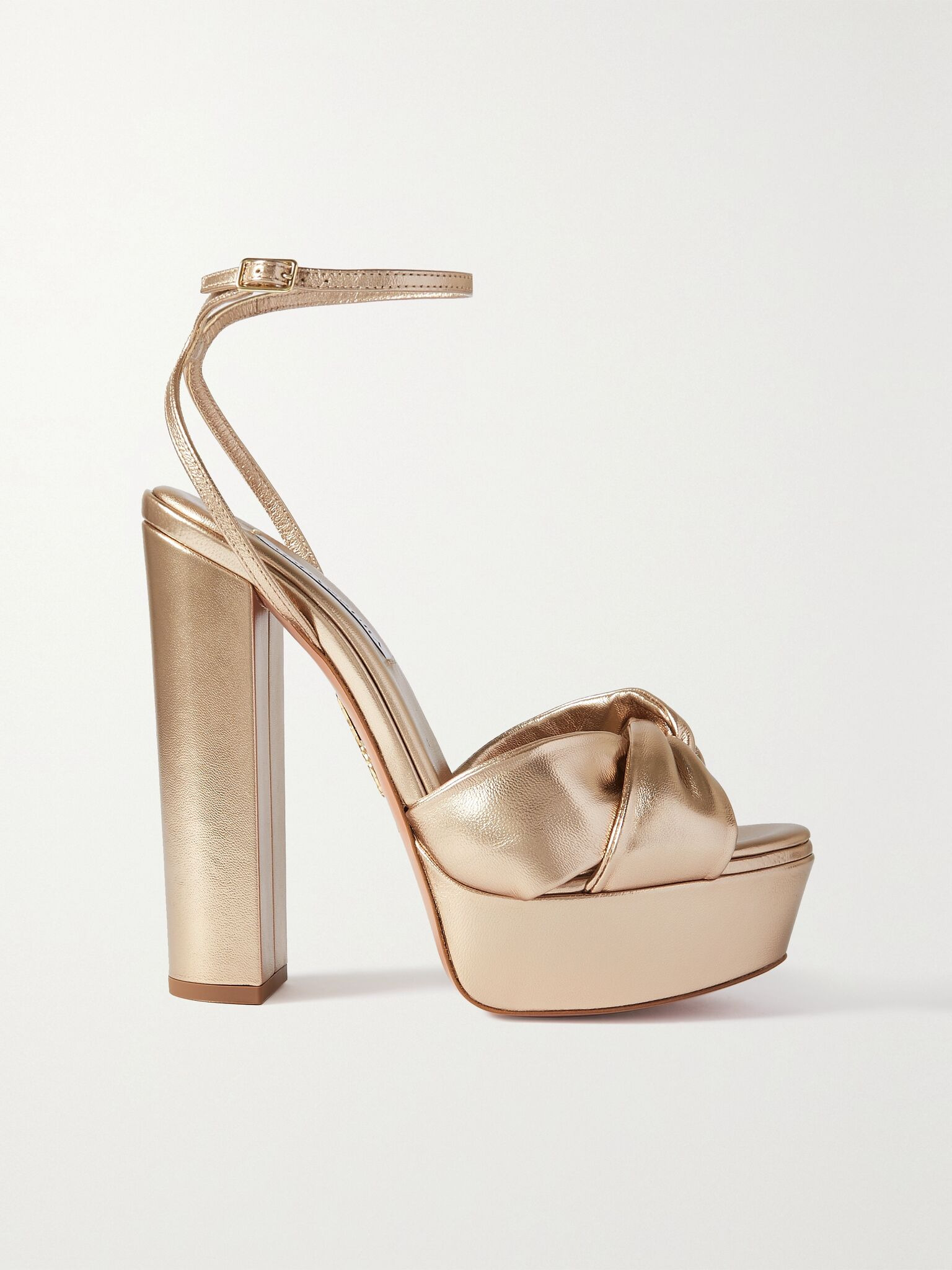 Olie Plateau 140 knotted metallic leather platform sandals Blush - 1