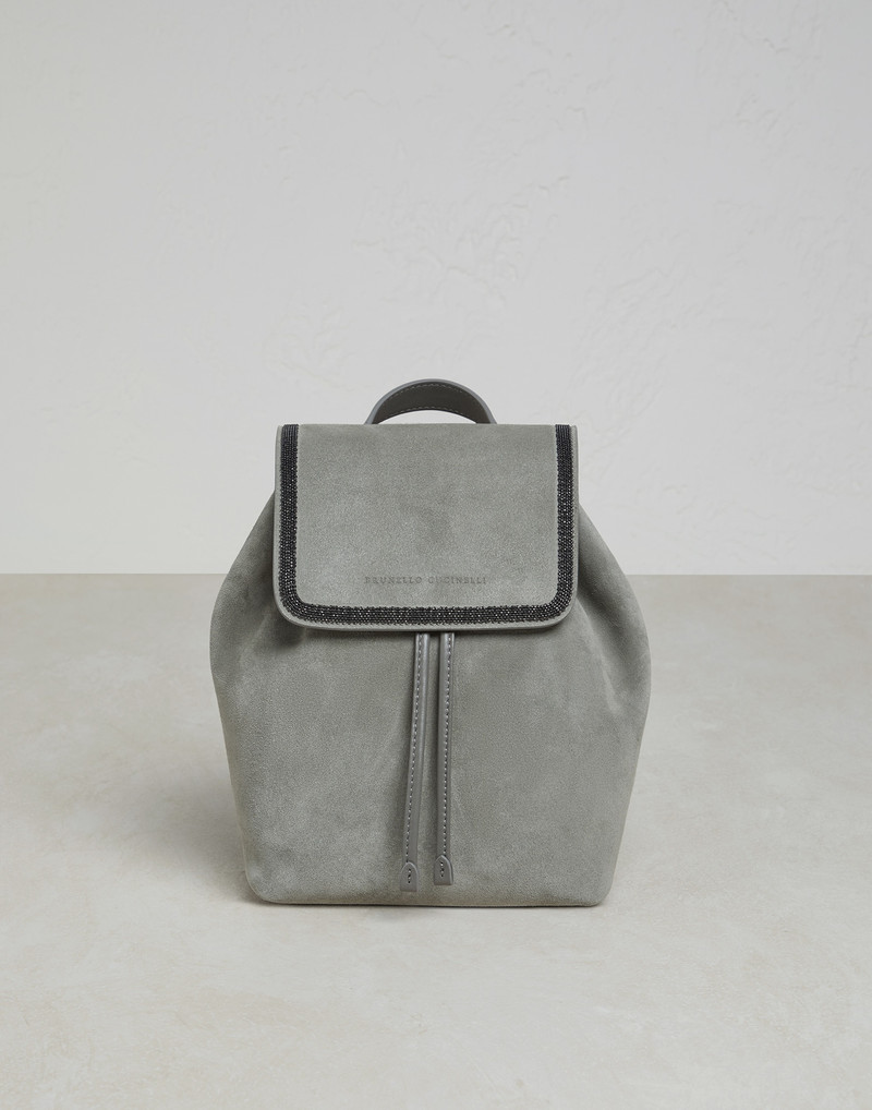 Suede backpack with precious contour 1