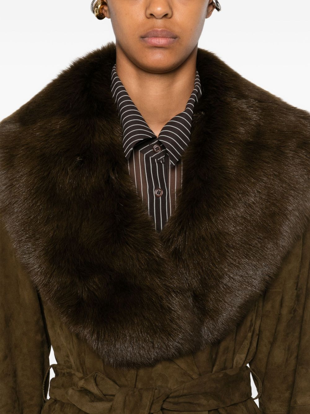 Briona faux-fur collar suede coat - 5
