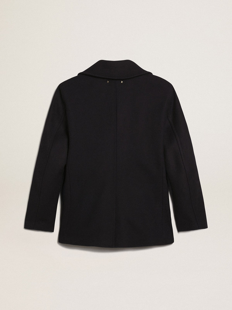 Men's double-breasted coat in dark blue wool with gold buttons 5