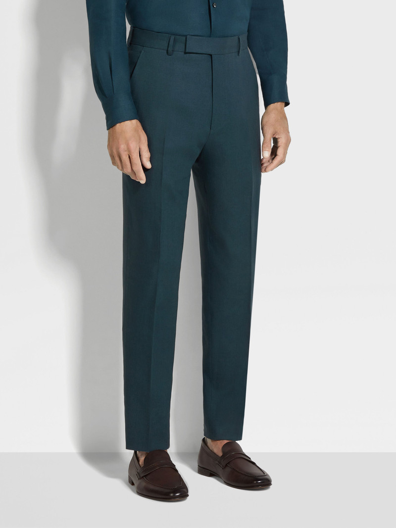 DARK TEAL BLUE OASI LINO PANTS 5