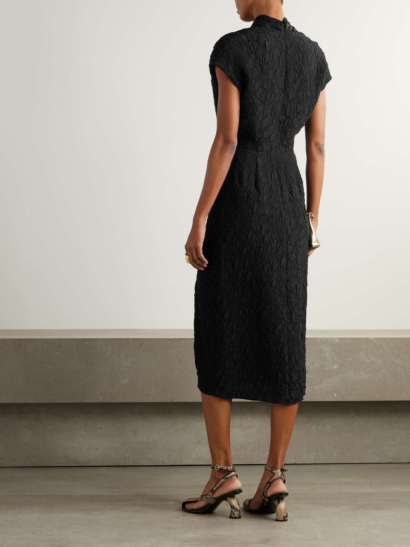 Wrap-effect cloqué midi dress Black - 3