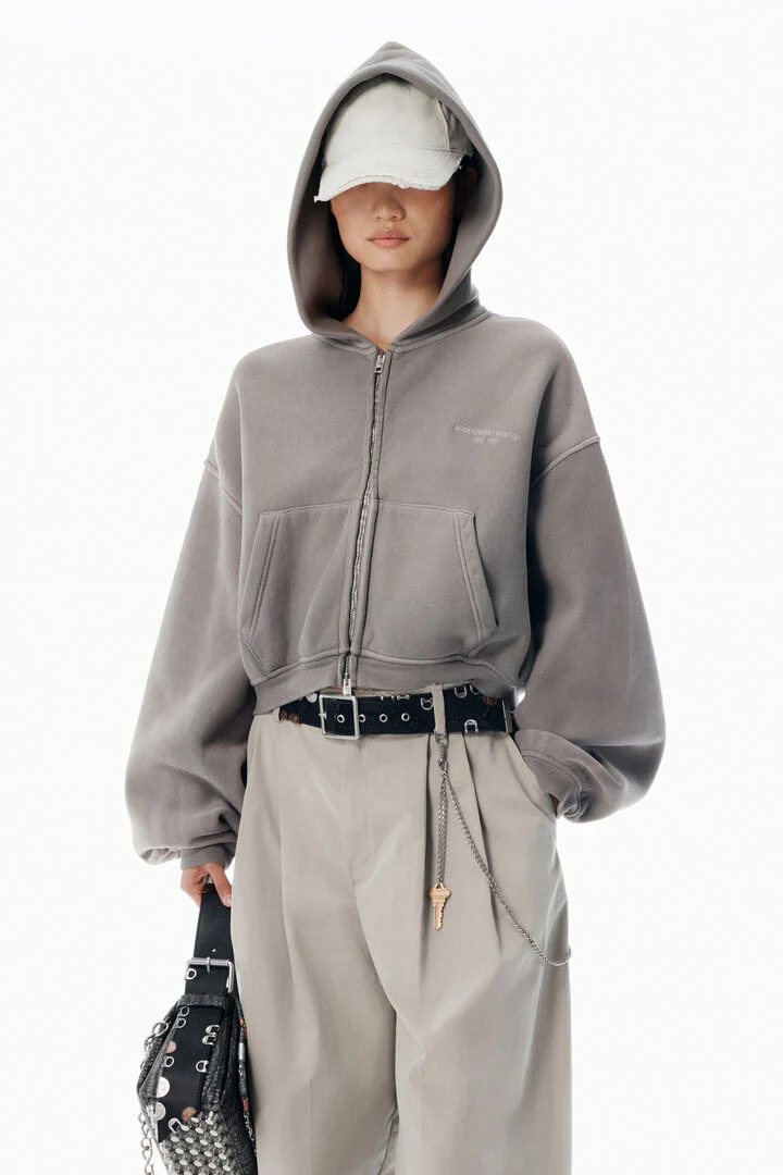 Oversized Cropped Zip-Up Hoodie - 2