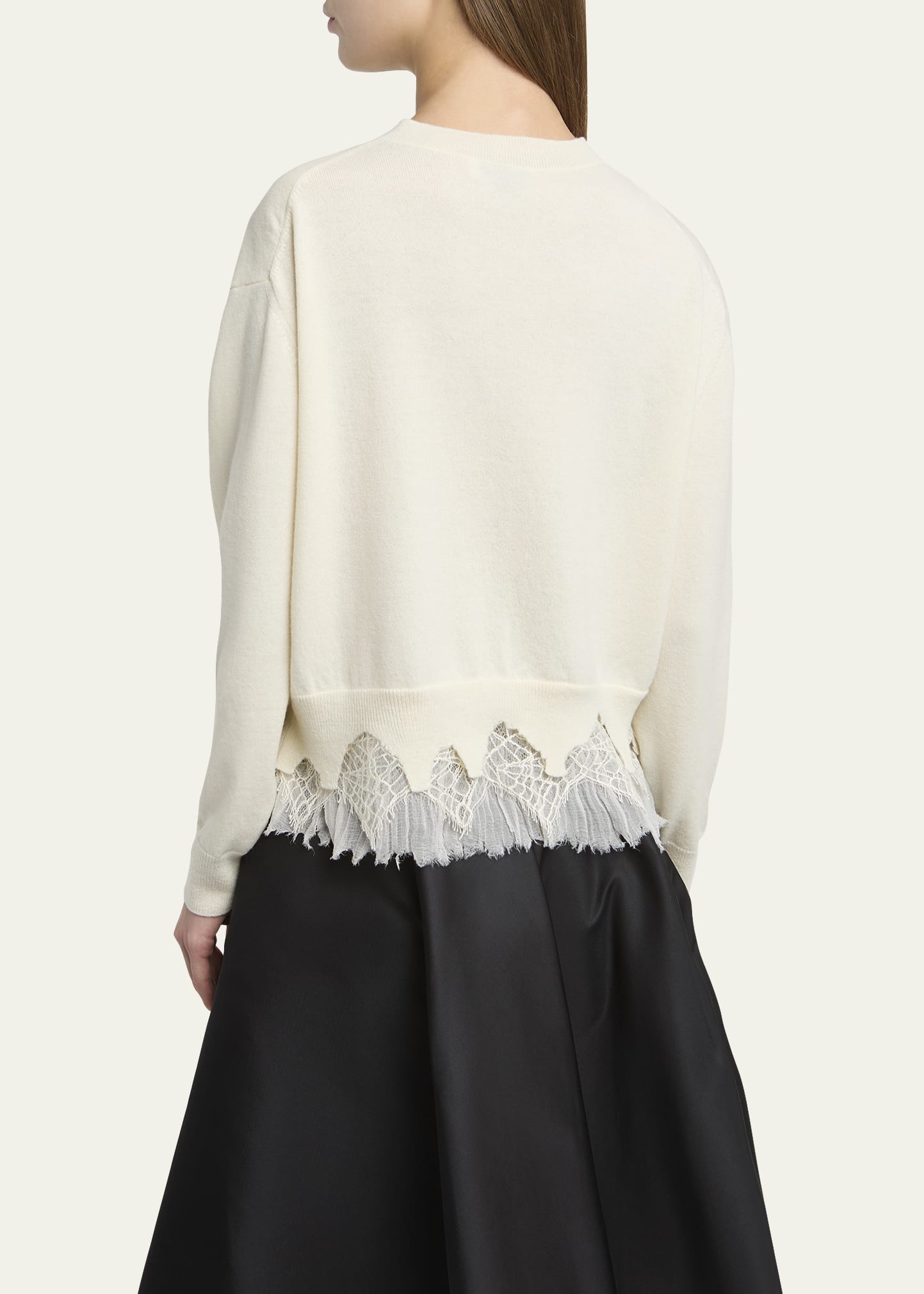 Lace-Hem Cashmere Crewneck Cardigan - 3
