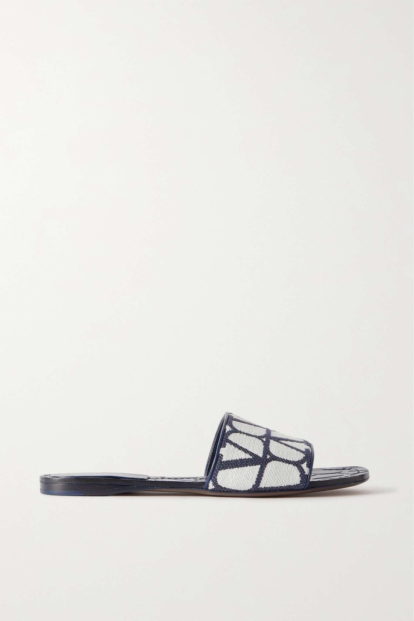 Toile Iconographe leather-trimmed cotton-canvas jacquard slides - 1