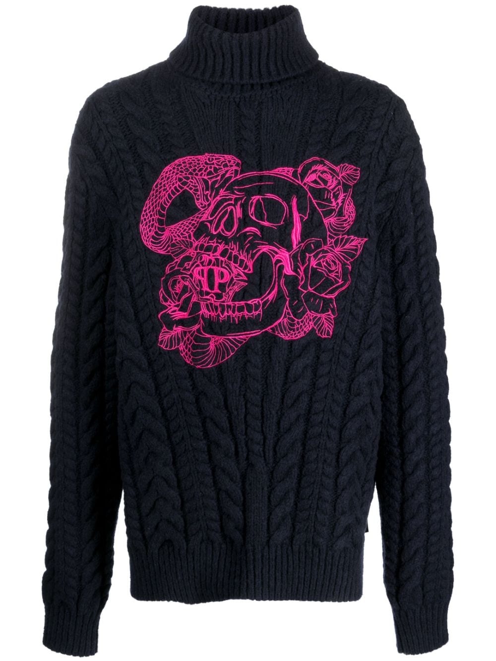 embroidered-skull roll-neck jumper - 1