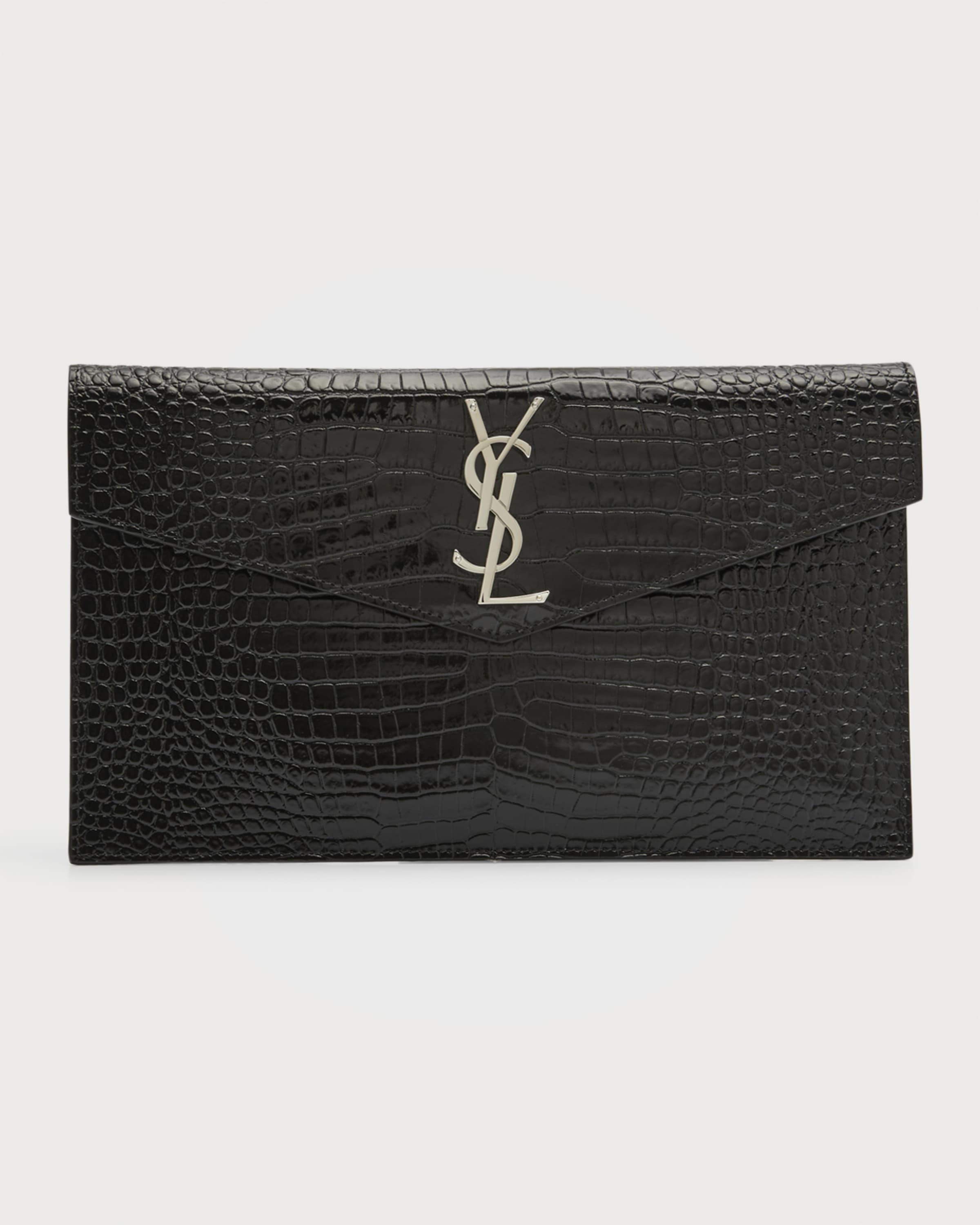 Saint Laurent Uptown Croc-Embossed Clutch Bag | Harrods US