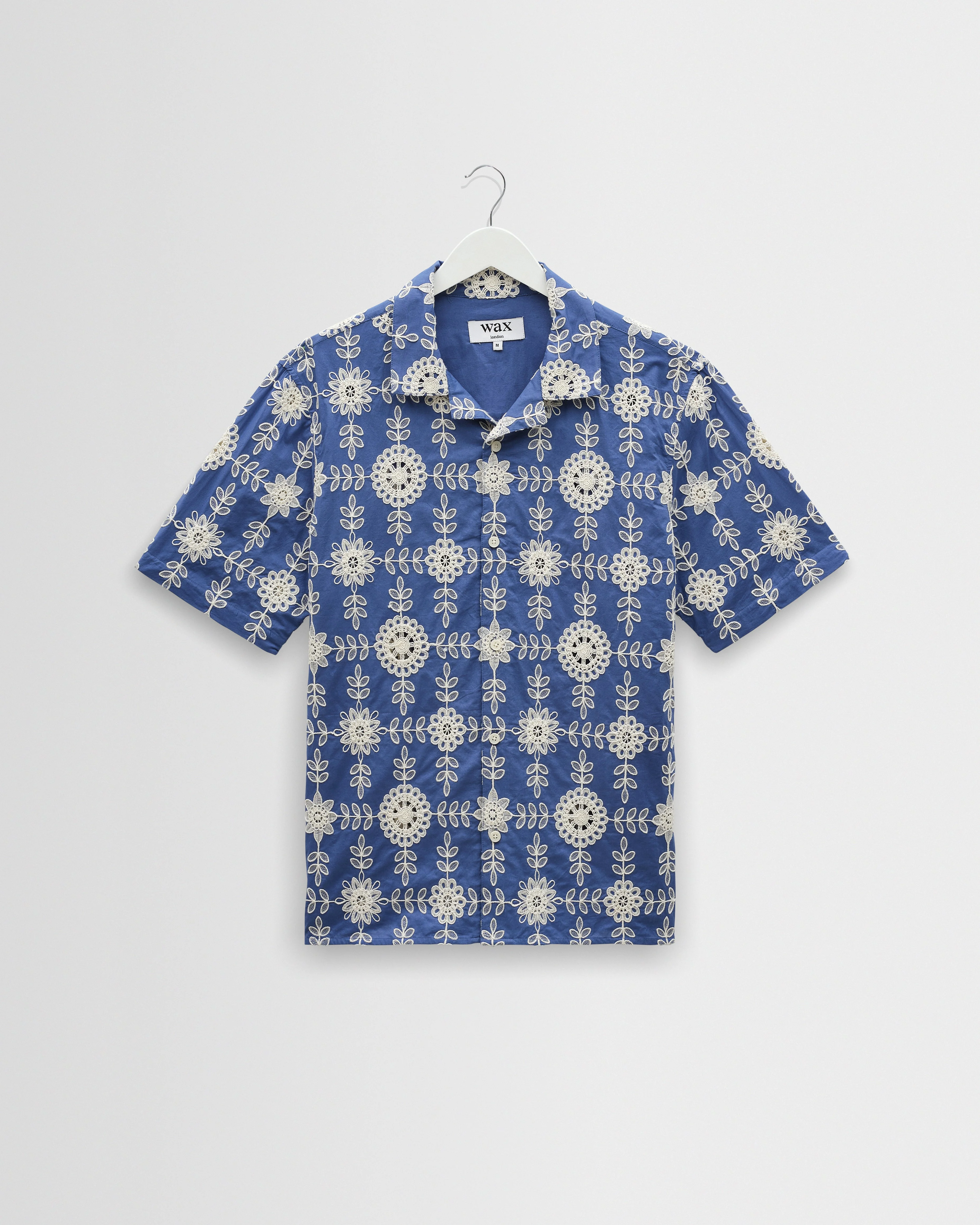 Didcot - Blue And Ecru Corded Lace Short-Sleeve Shirt - 1