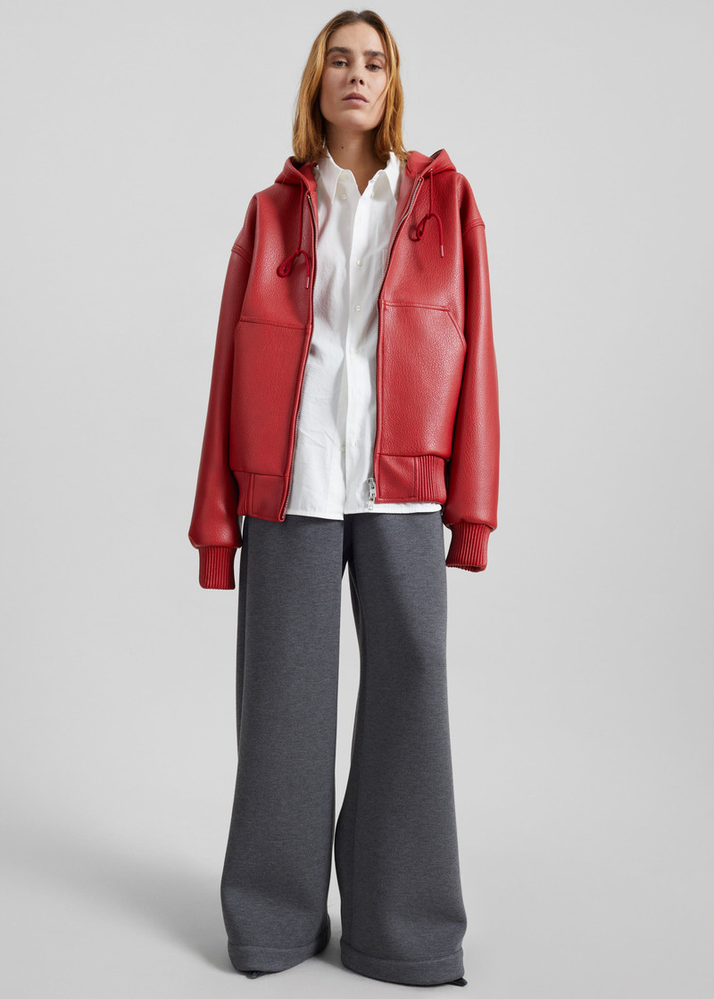 Kodai Faux Leather Bomber Jacket - Red 8