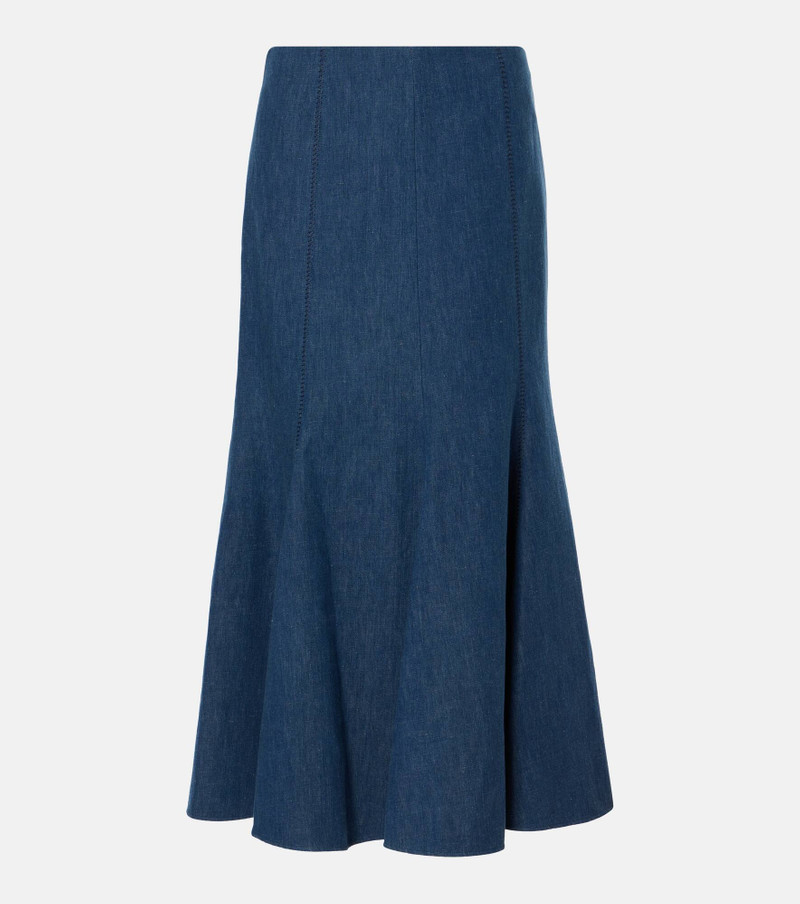 Amy flared cotton and linen midi skirt - 1