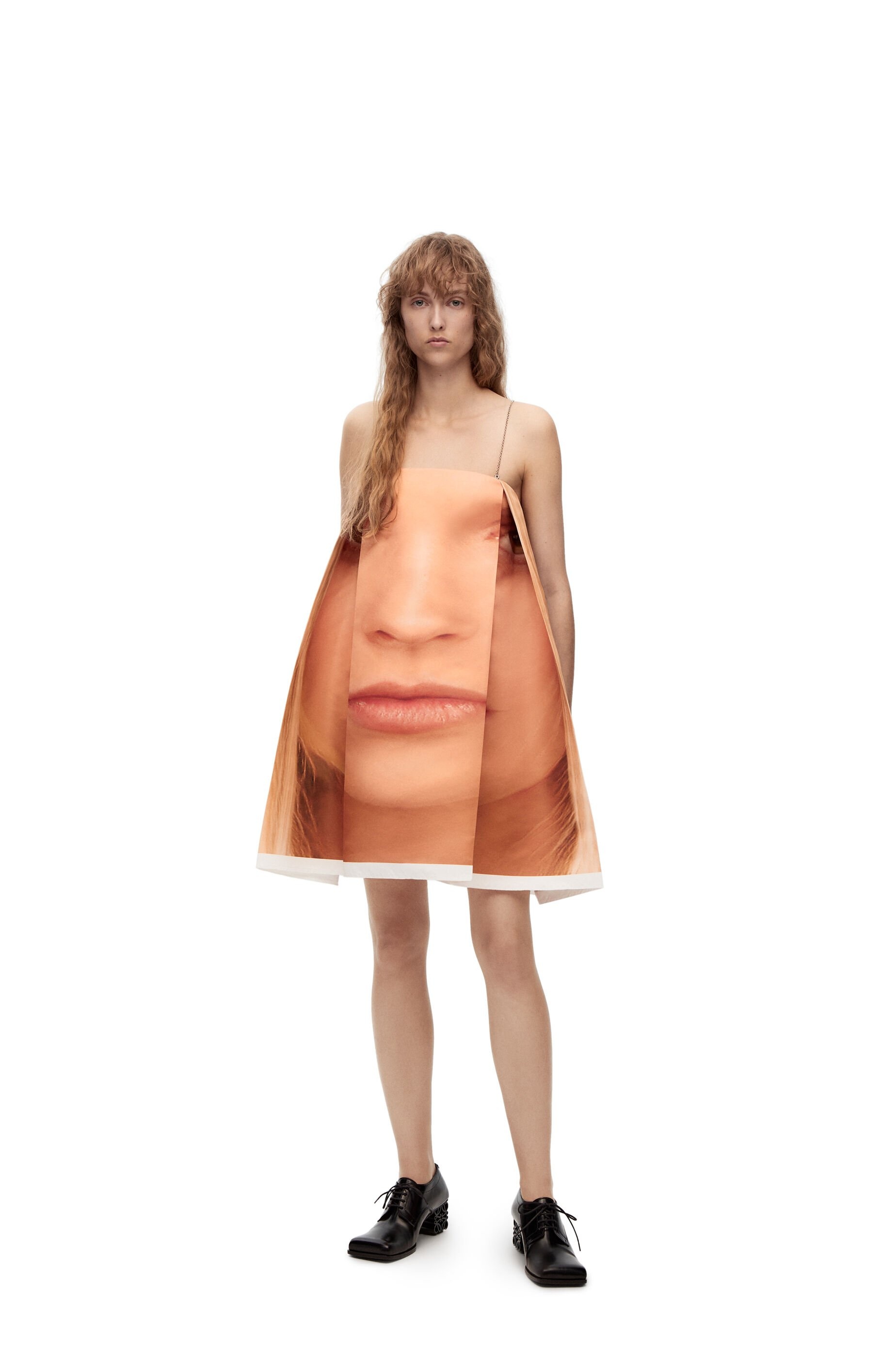 Face print strappy dress in technical duchesse satin - 2