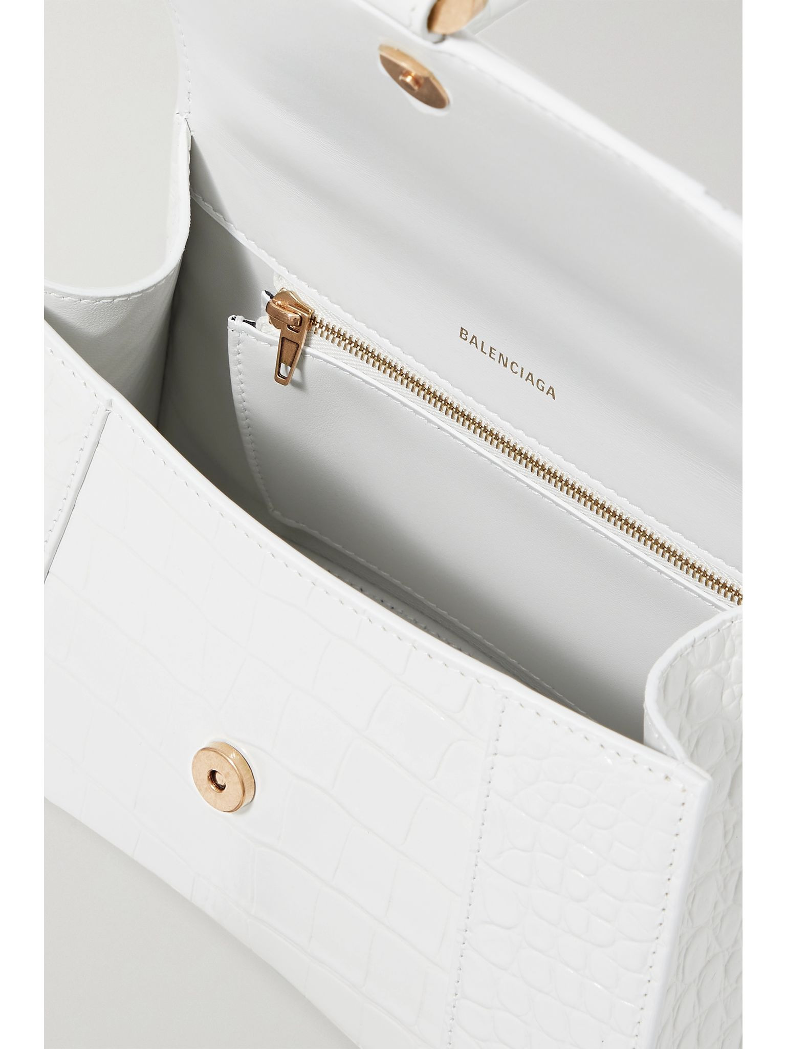 Hourglass XS croc-effect leather tote White - 5