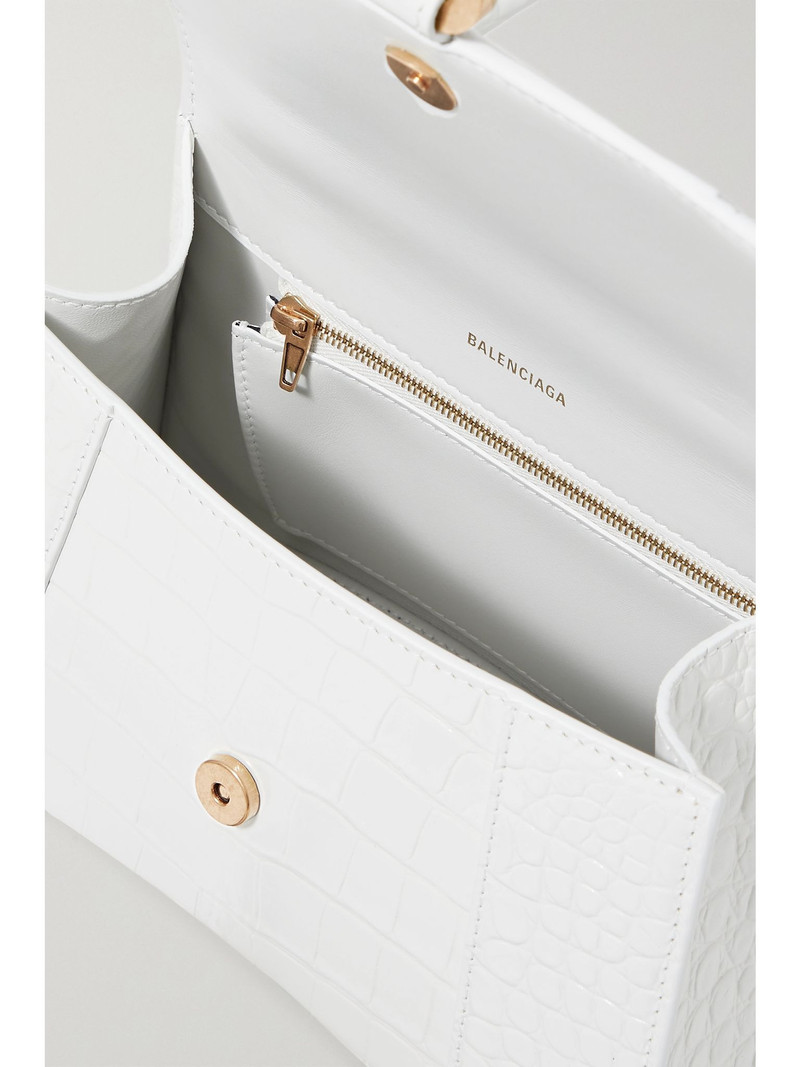 Hourglass XS croc-effect leather tote White 5