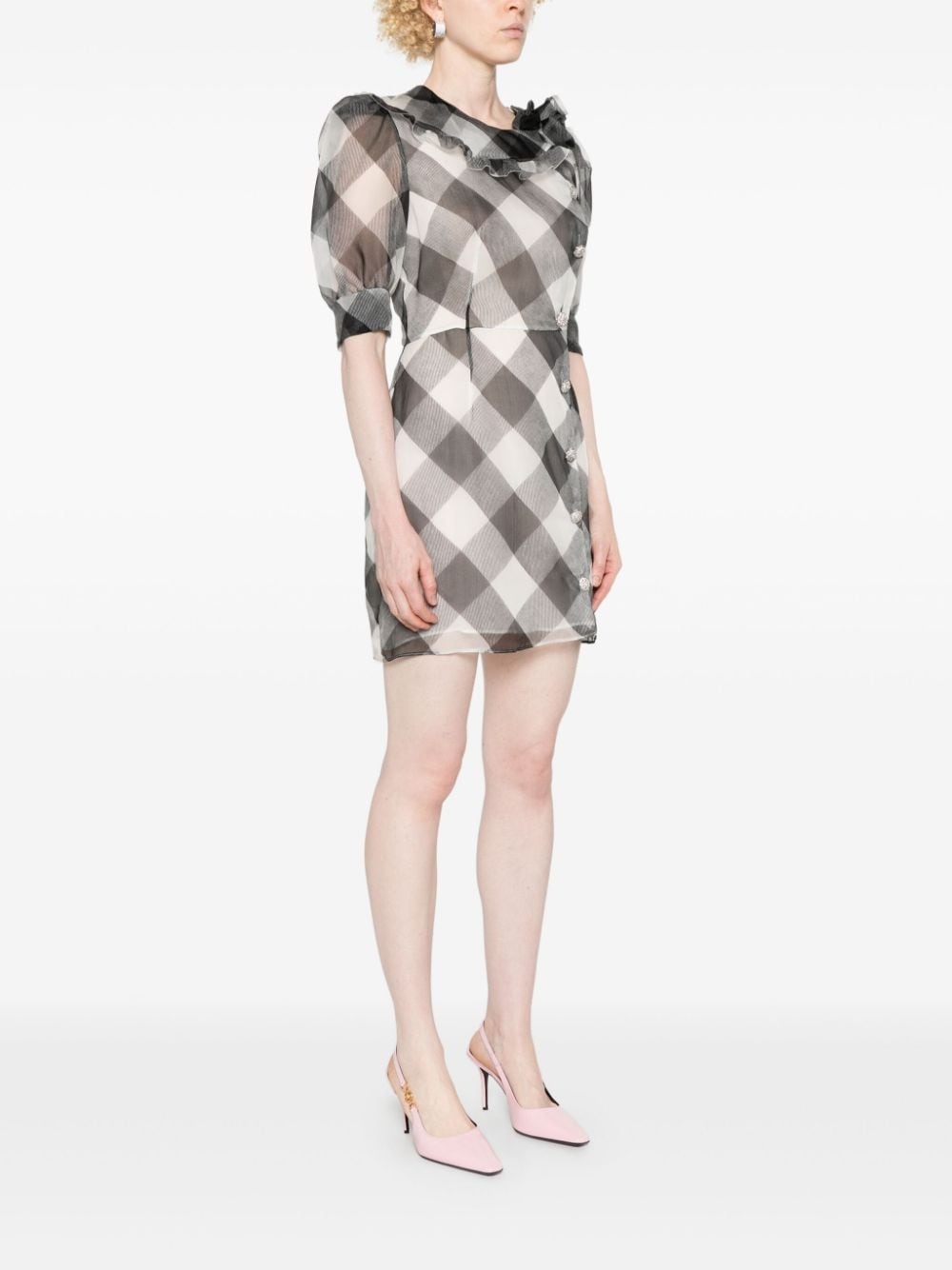 checked silk mini dress - 3