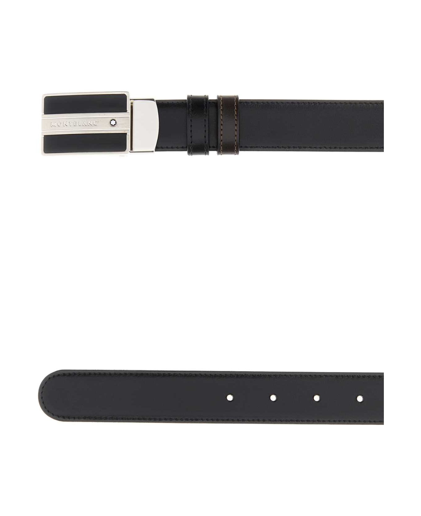 Black Leather Reversible Belt - 2