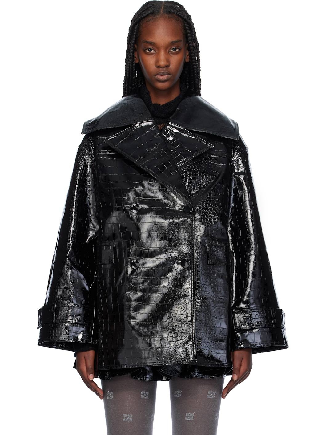 Black Future Coated Faux-Leather Blazer - 1