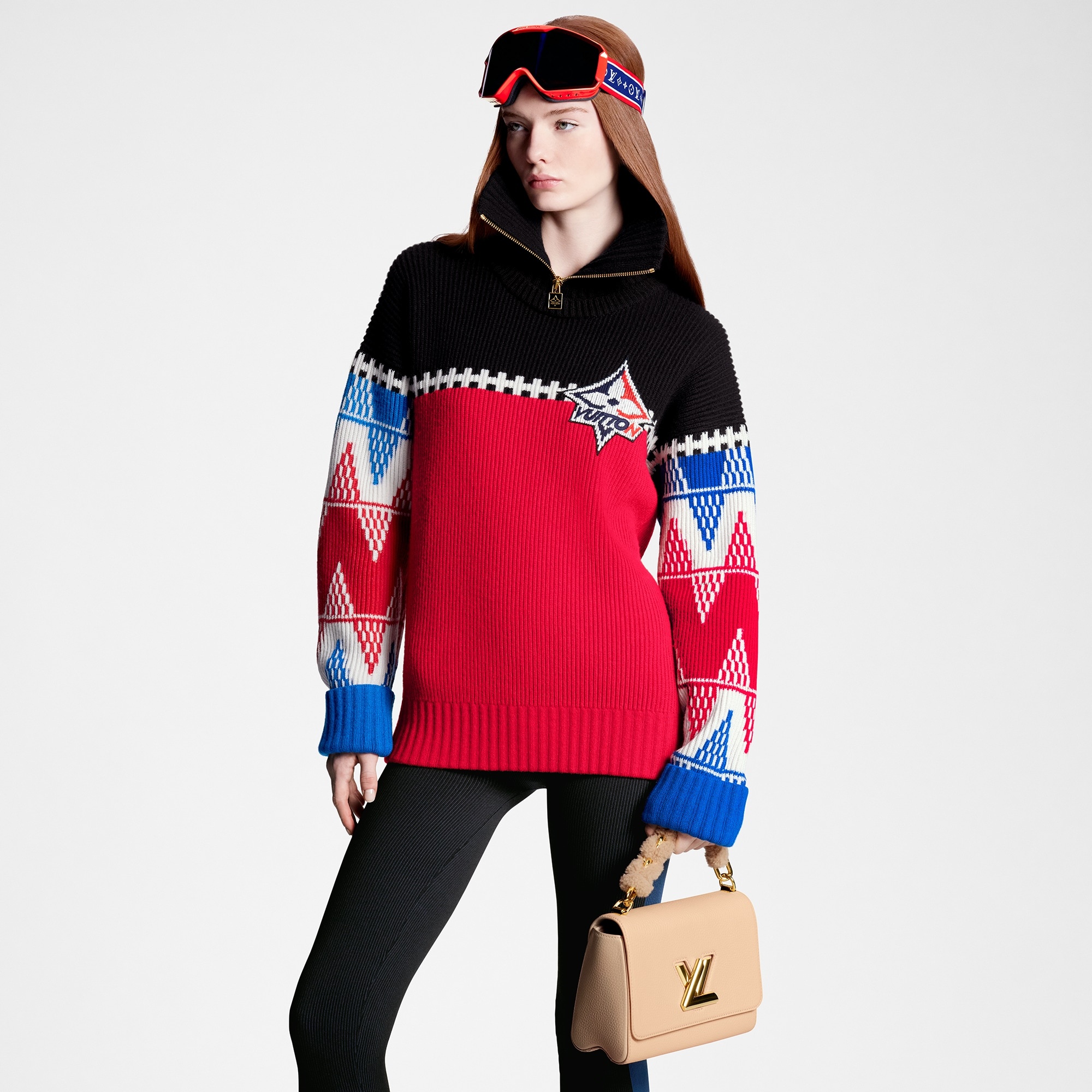 Tricolor Knit High Neck Pullover - 5