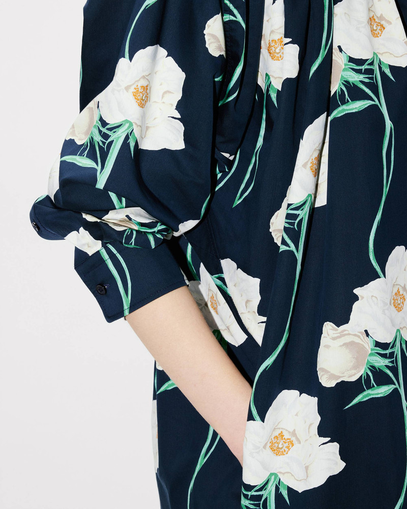 'KENZO Archive Rose' oversized pleated long dress in coton and slik 6