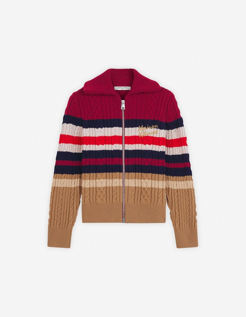 STRIPED CABLE ZIPPED CARDIGAN - 1
