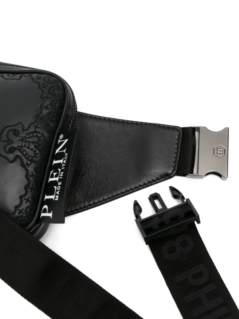 skull-embroidered leather belt bag - 4