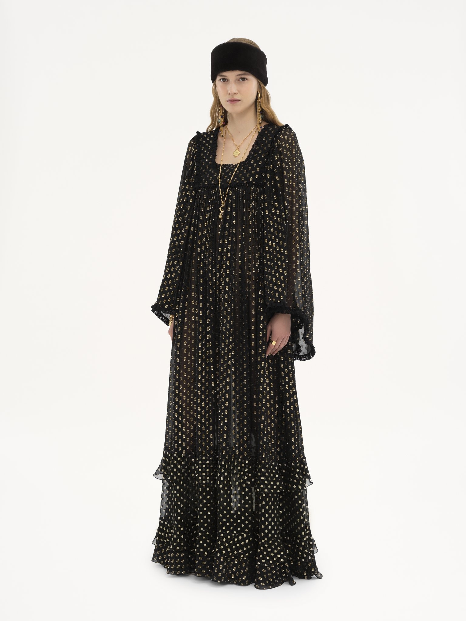 RUFFLED MAXI DRESS IN LIGHT SILK - 4