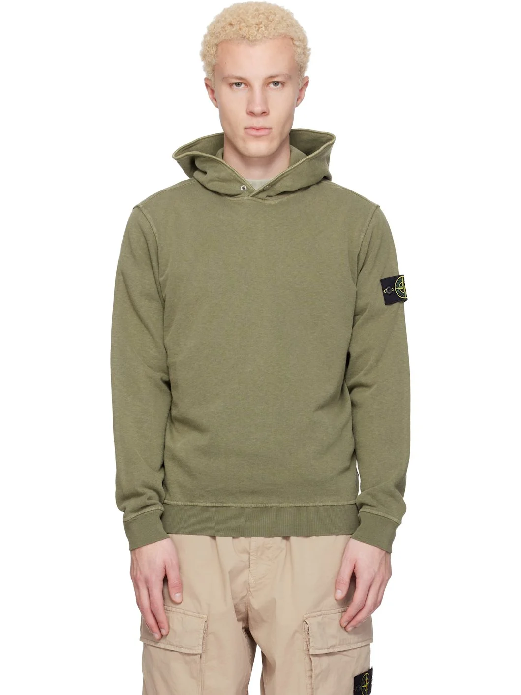 Khaki 6100031 Malfilé Fleece Old Effect Hoodie - 1