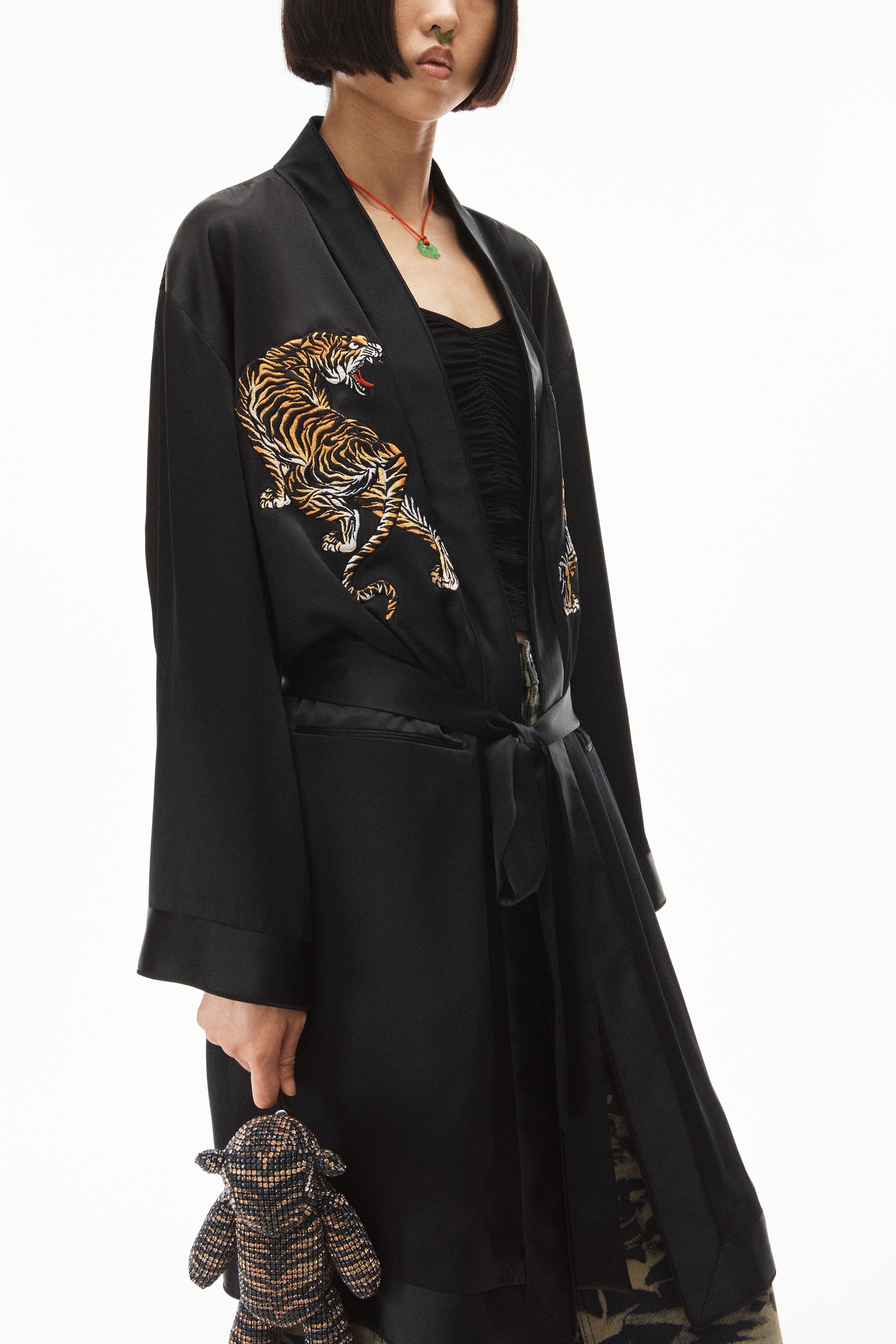 TIGER EMBROIDERY ROBE IN SILK CHARMEUSE - 3