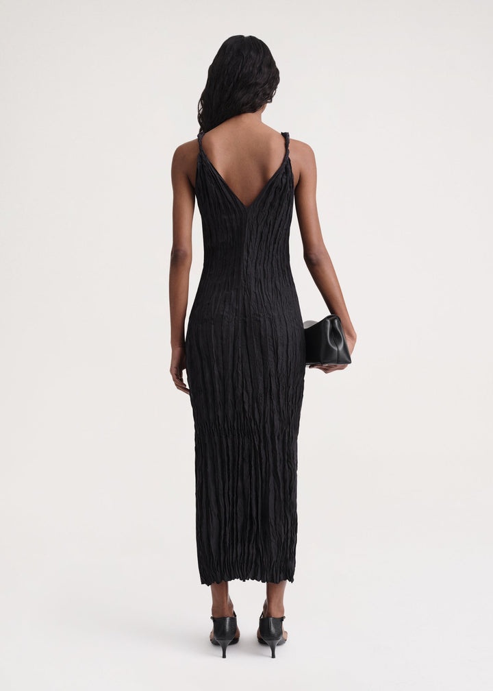 Twist-strap crinkled silk dress black - 4
