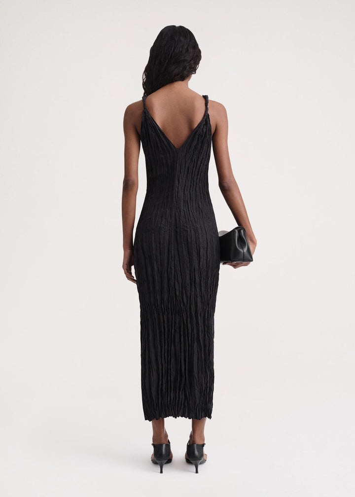 Totême Twist-strap crinkled silk dress black