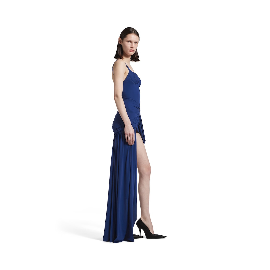 Women's Open Back Dress in Elegant Blue - 3