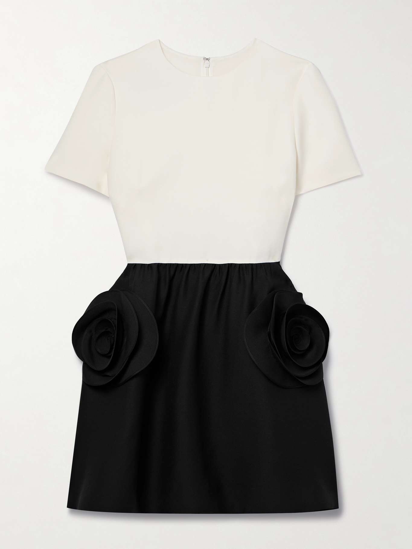 Appliquéd two-tone wool and silk-blend mini dress - 1