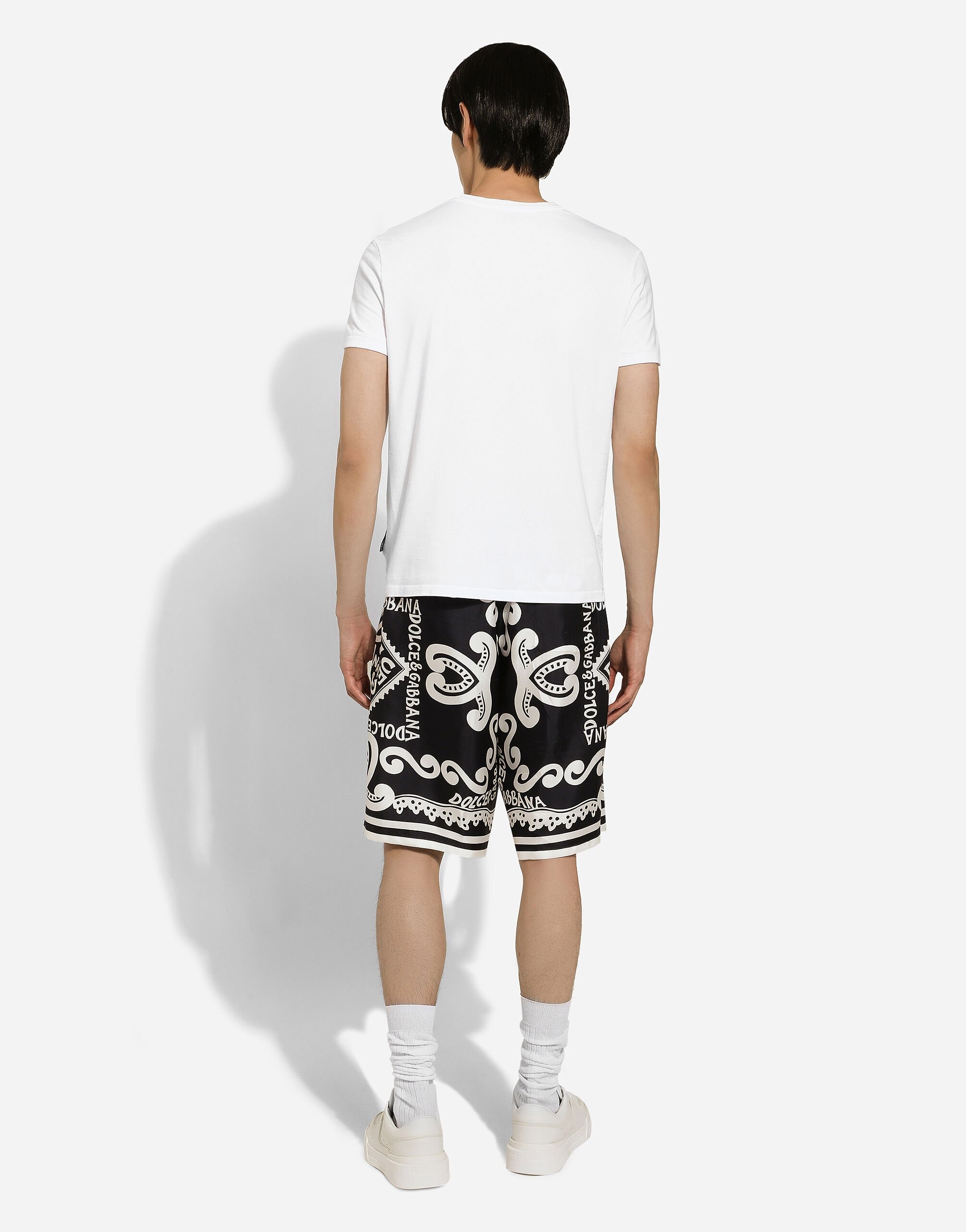 Marina-print silk twill shorts - 3