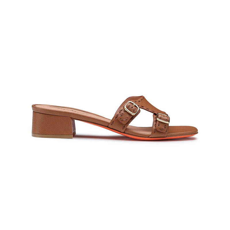 Women's brown leather low-heel Didi sandal 1