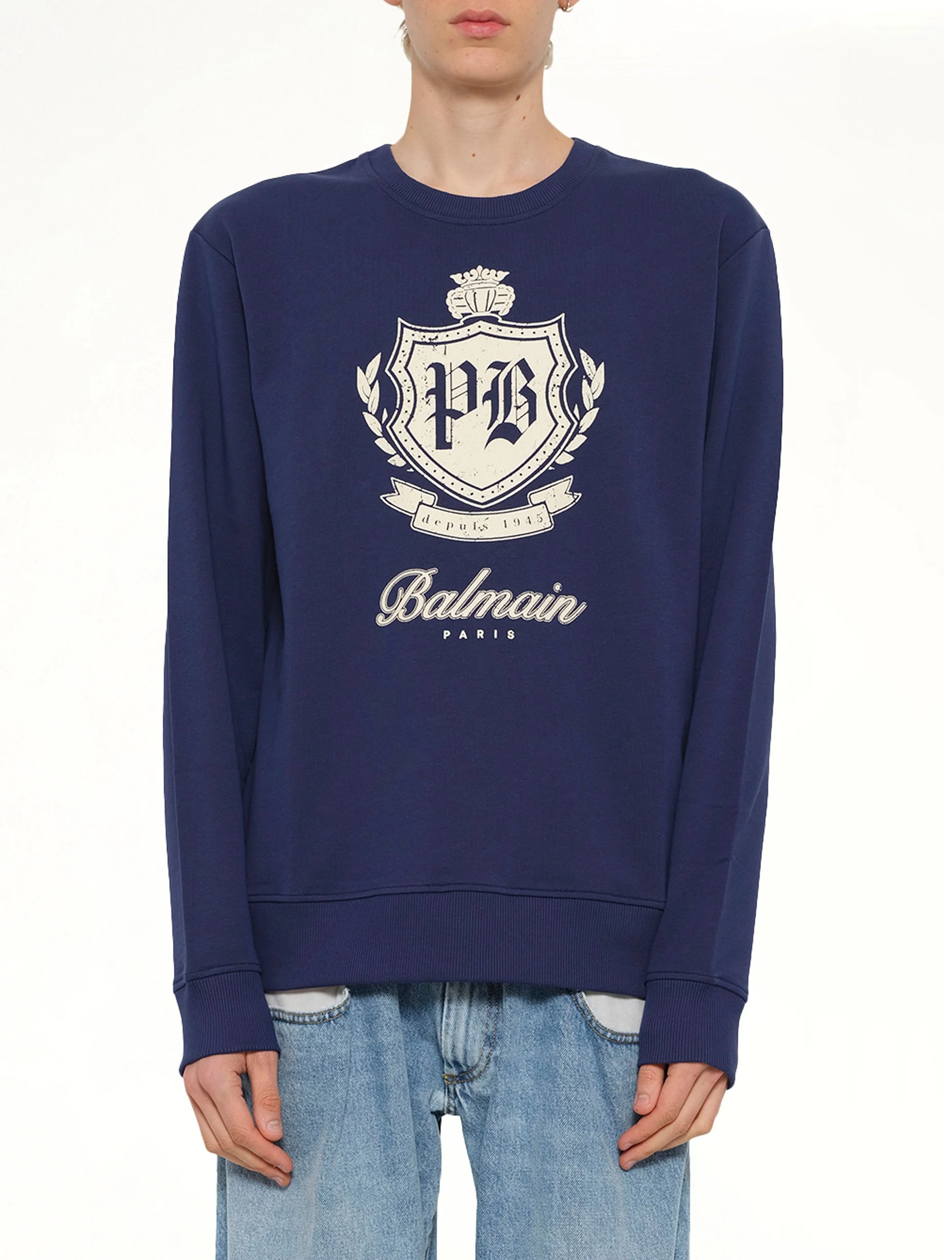 College Emblem Sweatshirt in Blue/Beige - 1