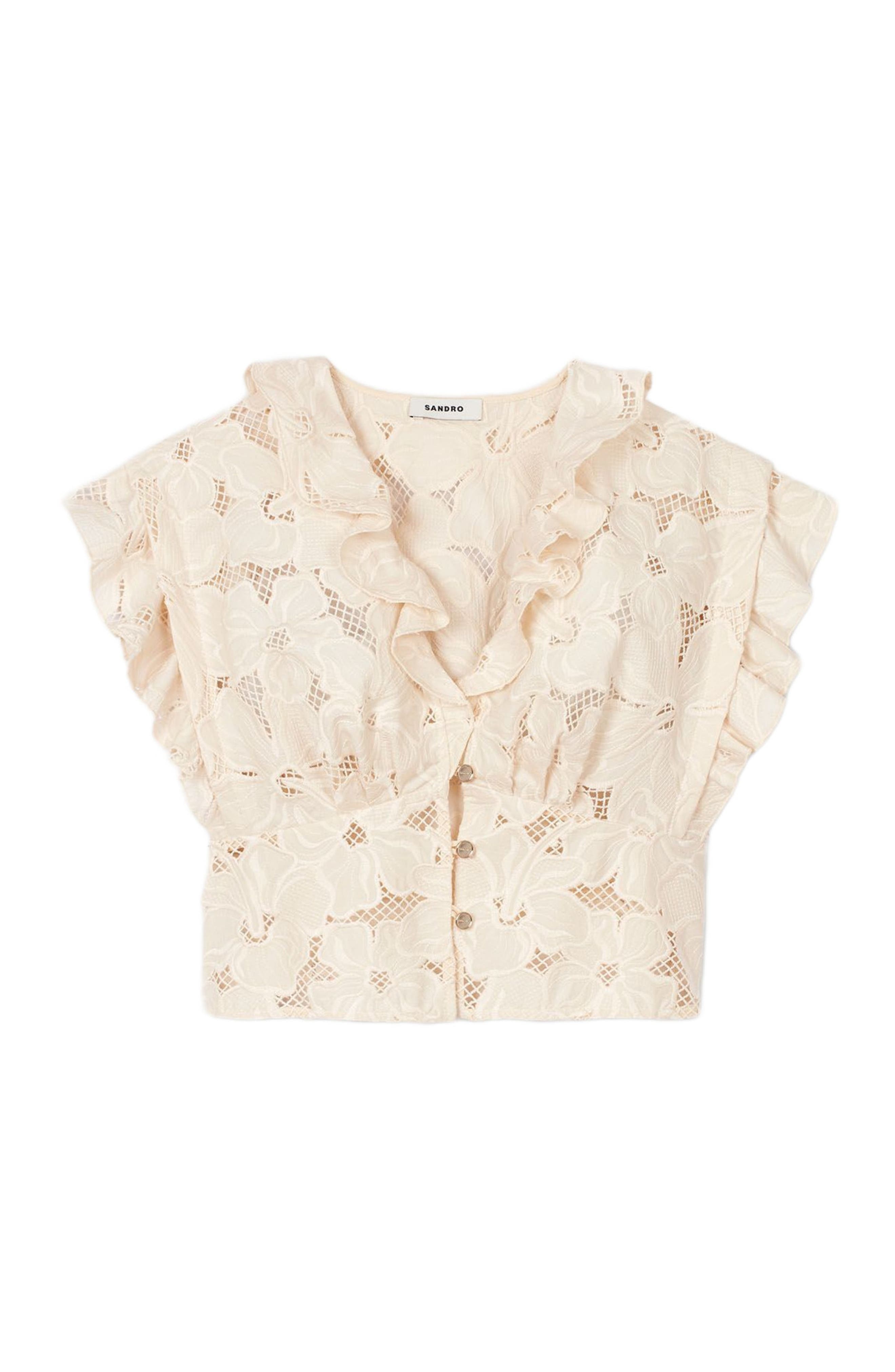 SANDRO Embroidered crop top in Ecru at Nordstrom - 6