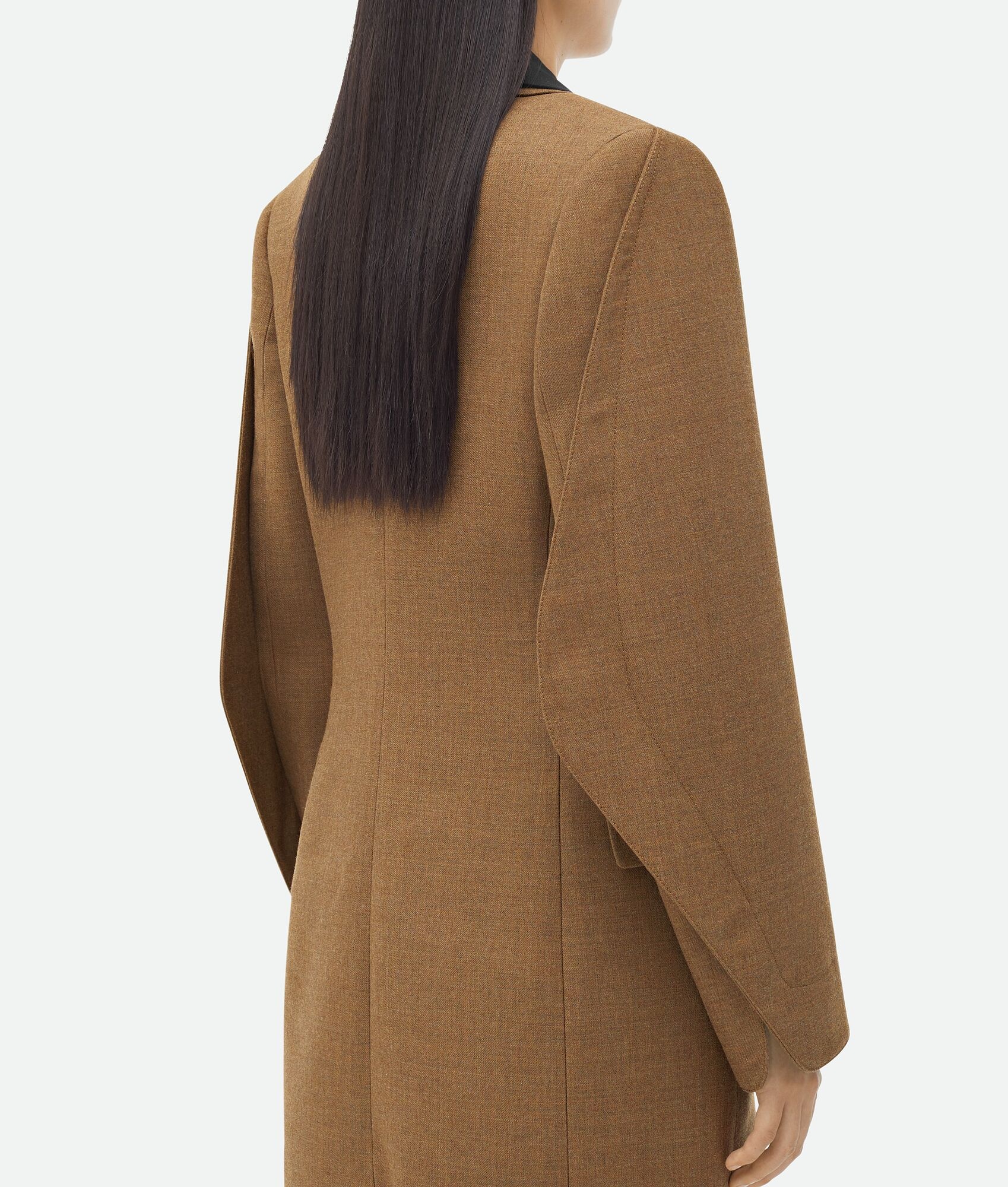 Curved Sleeves Wool Coat With Contrasting Collar - 5
