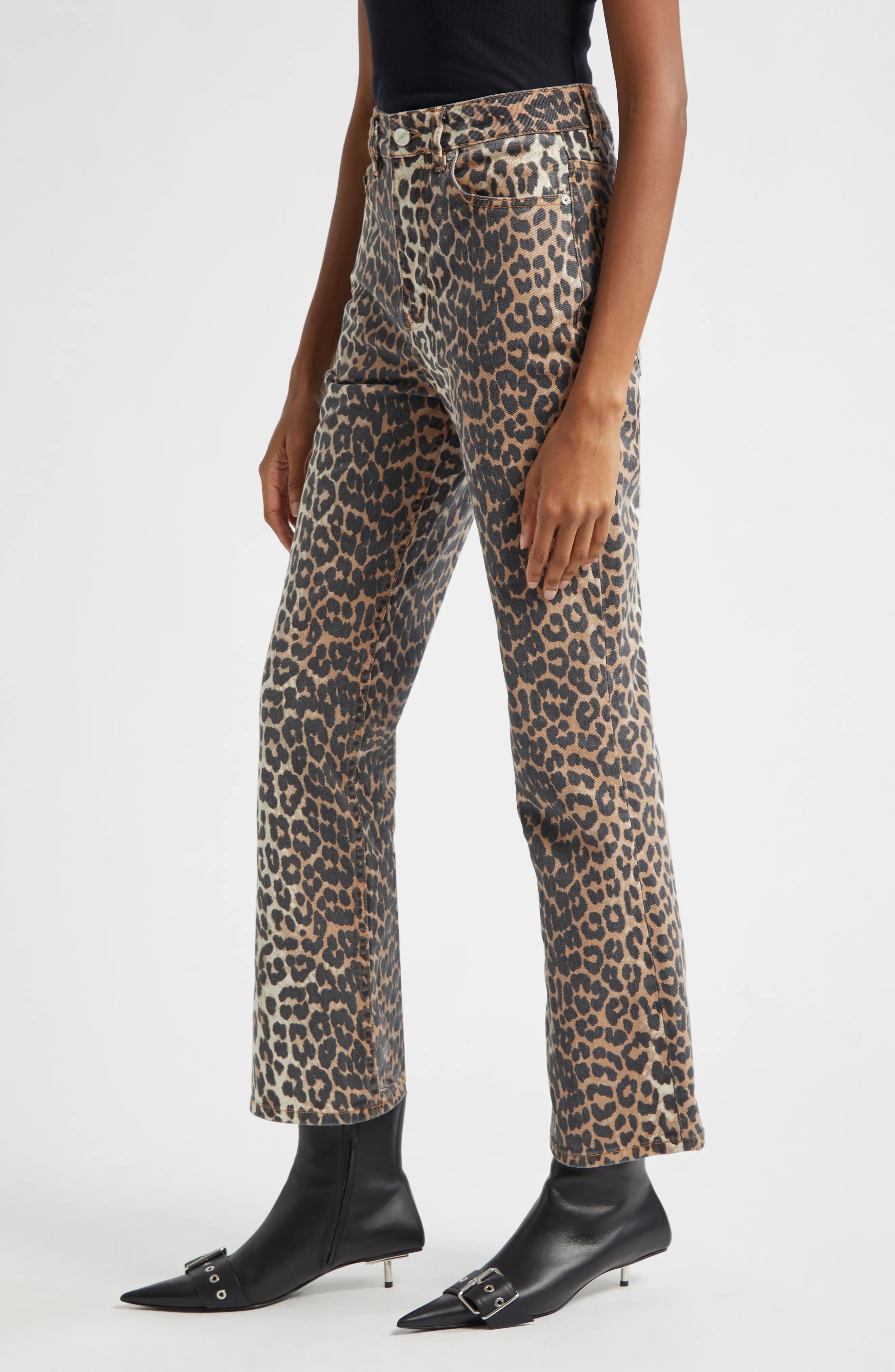 Ganni Betzy Leopard Stretch Organic Cotton Crop Jeans at Nordstrom - 4