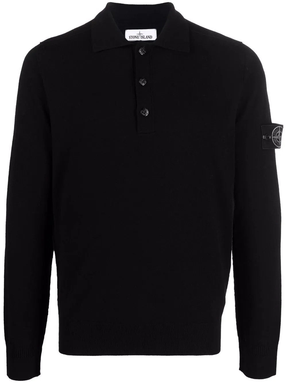 Compass long-sleeve knit polo shirt - 1