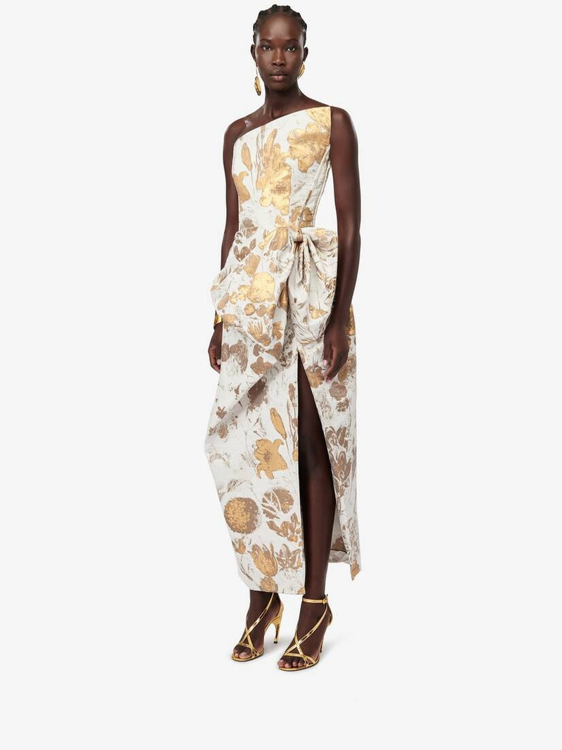 Women's Asymmetric Bustier Dress in Gold 5