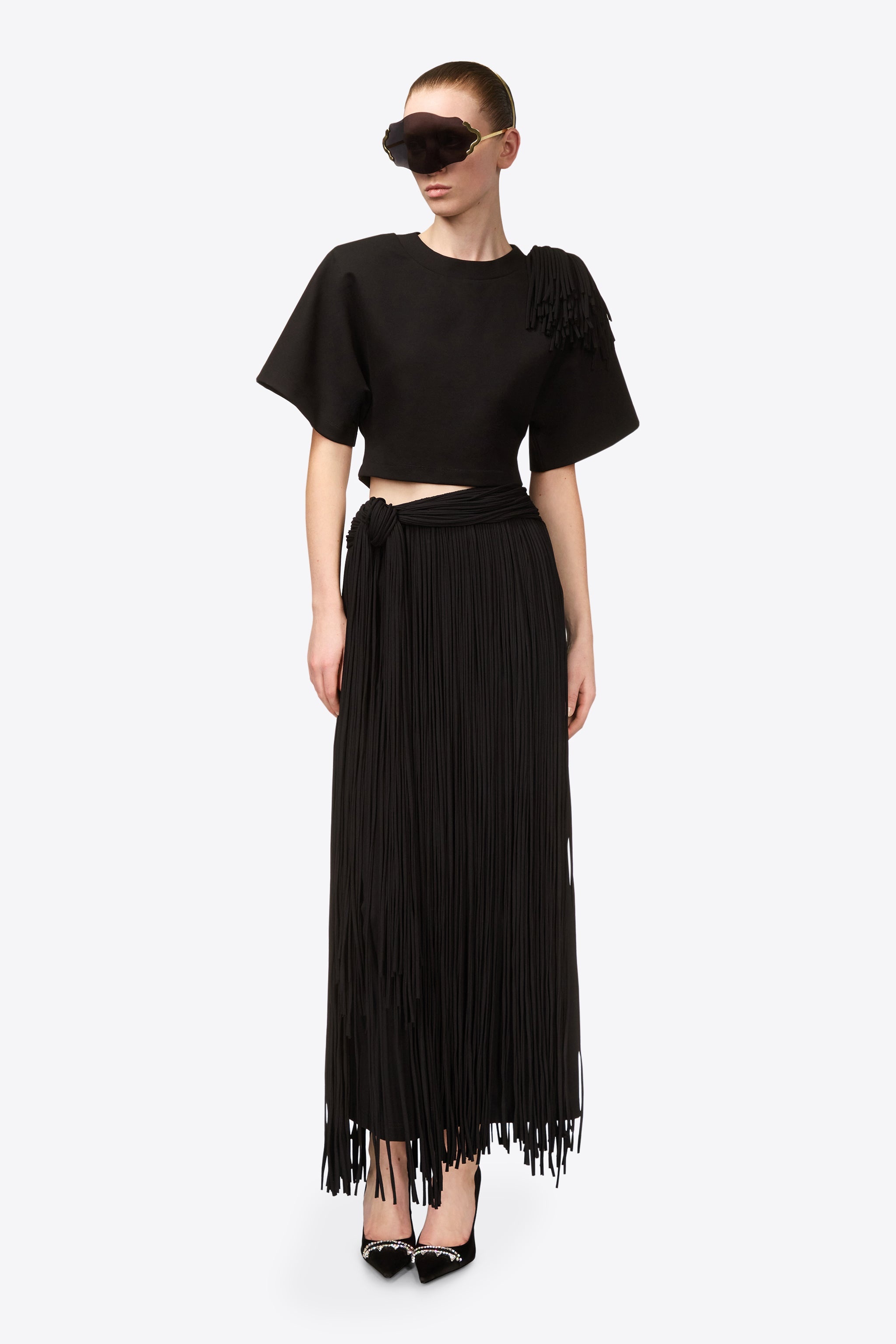 FRINGE BROOCH CROPPED T-SHIRT - 5