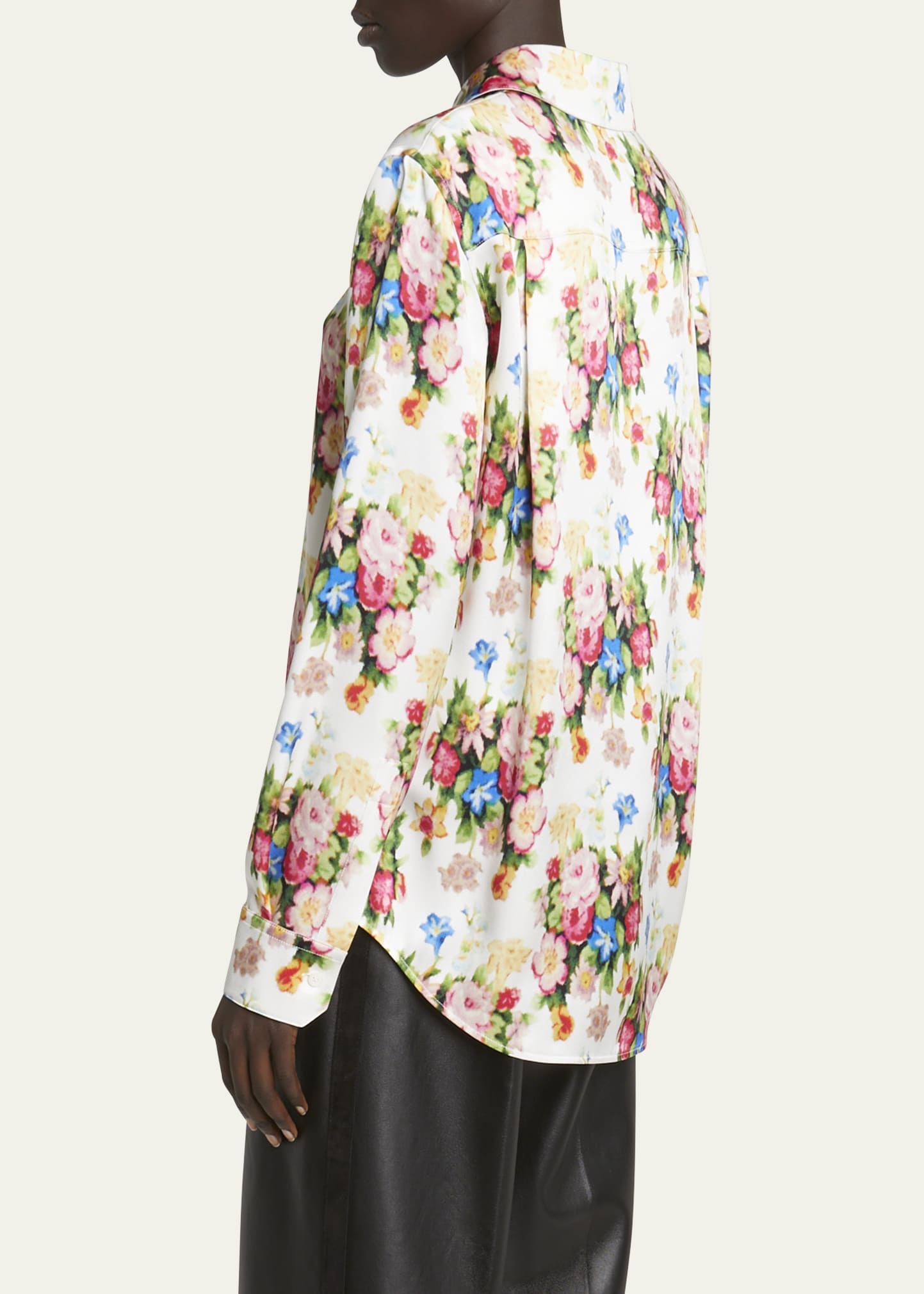 Floral-Print Button-Down Silk Blouse - 3