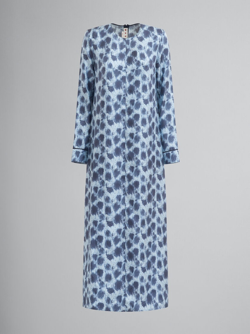GREY SILK LONG DRESS WITH CRAYON LEOPARD PRINT - 1