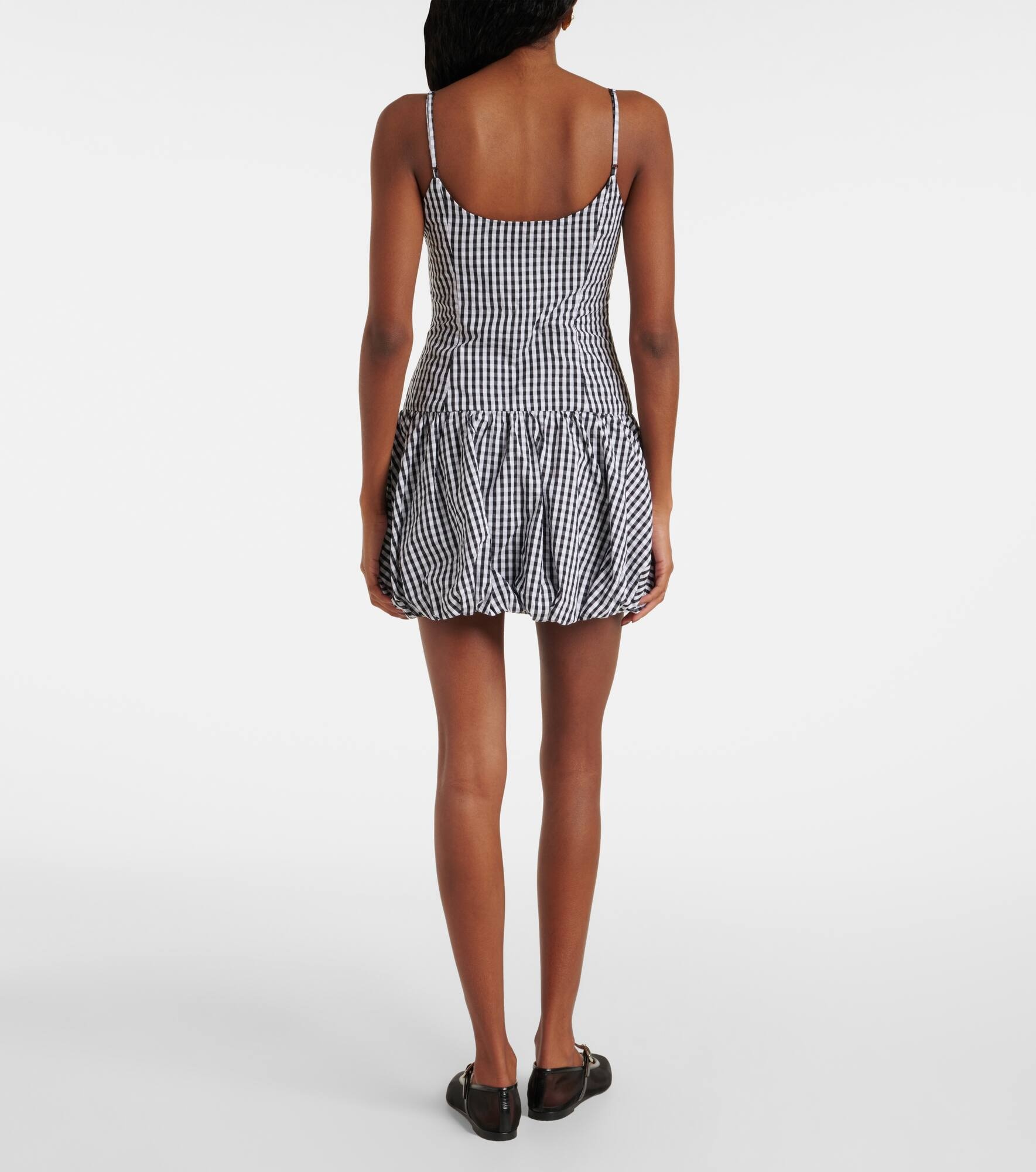 Gingham gathered cotton poplin minidress - 3
