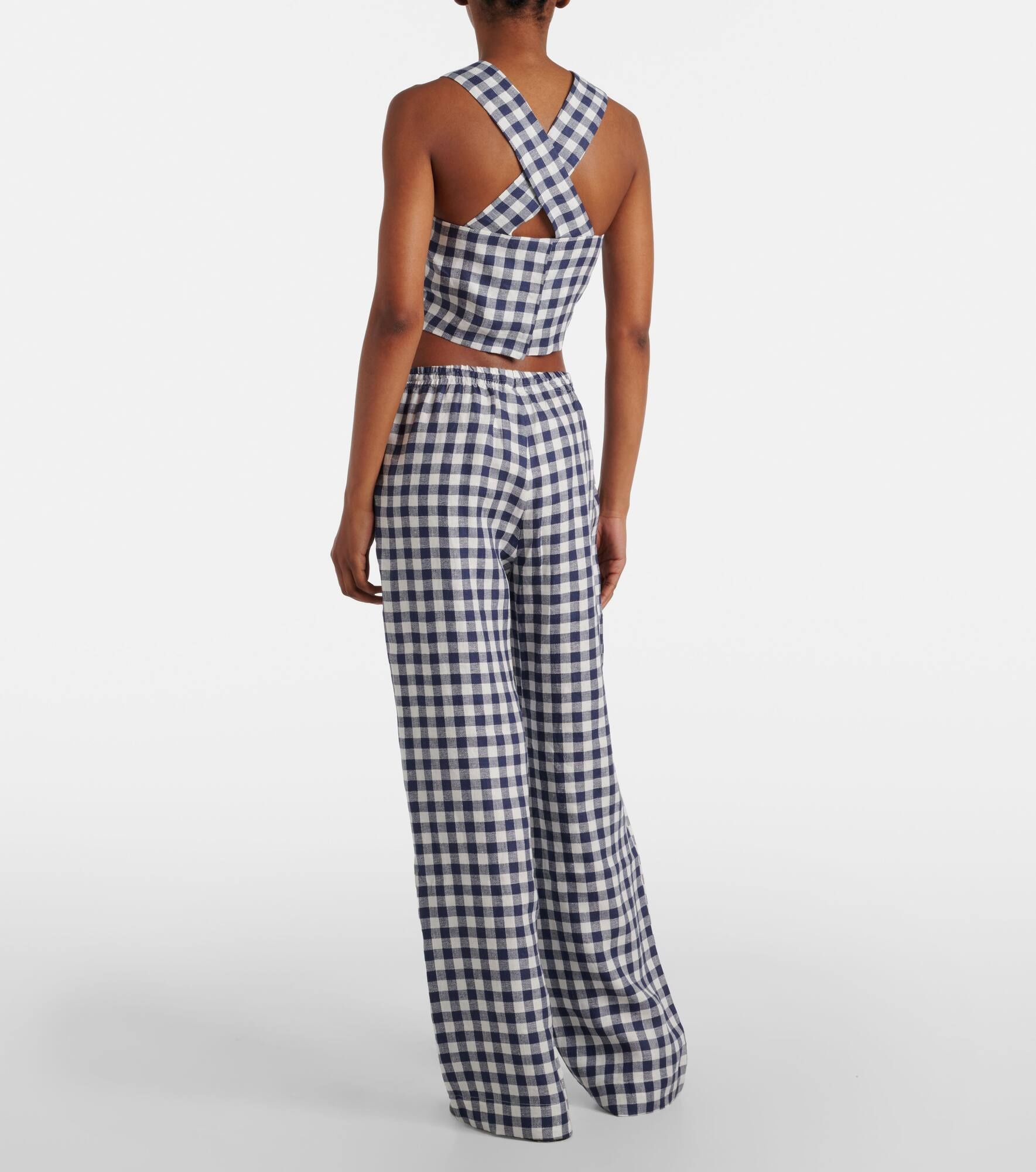 Aurelia gingham linen wide-leg pants - 3