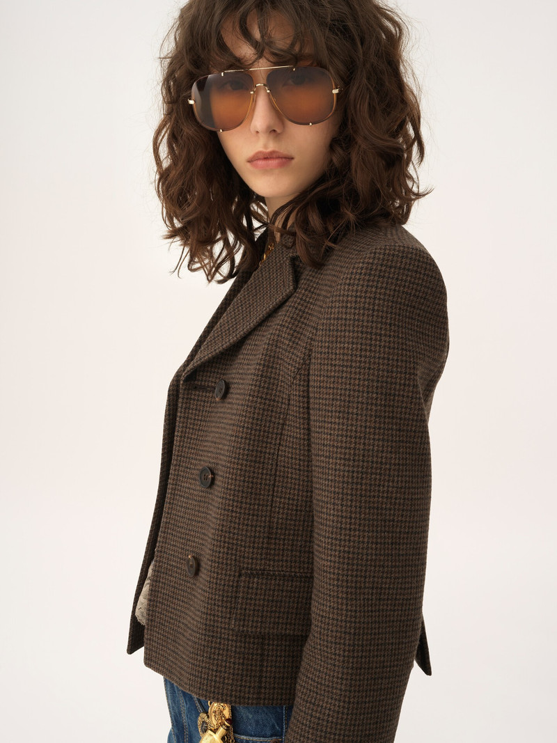 DOUBLE-BREASTED FITTED JACKET IN HOUNDSTOOTH WOOL 5