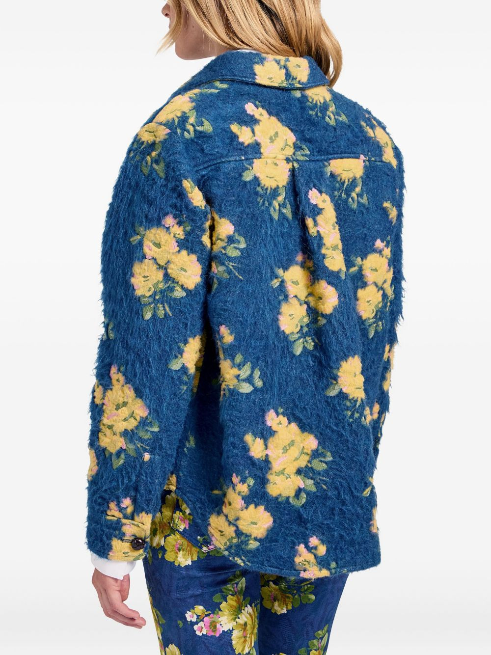 floral-jacquard button-up shirt jacket - 3