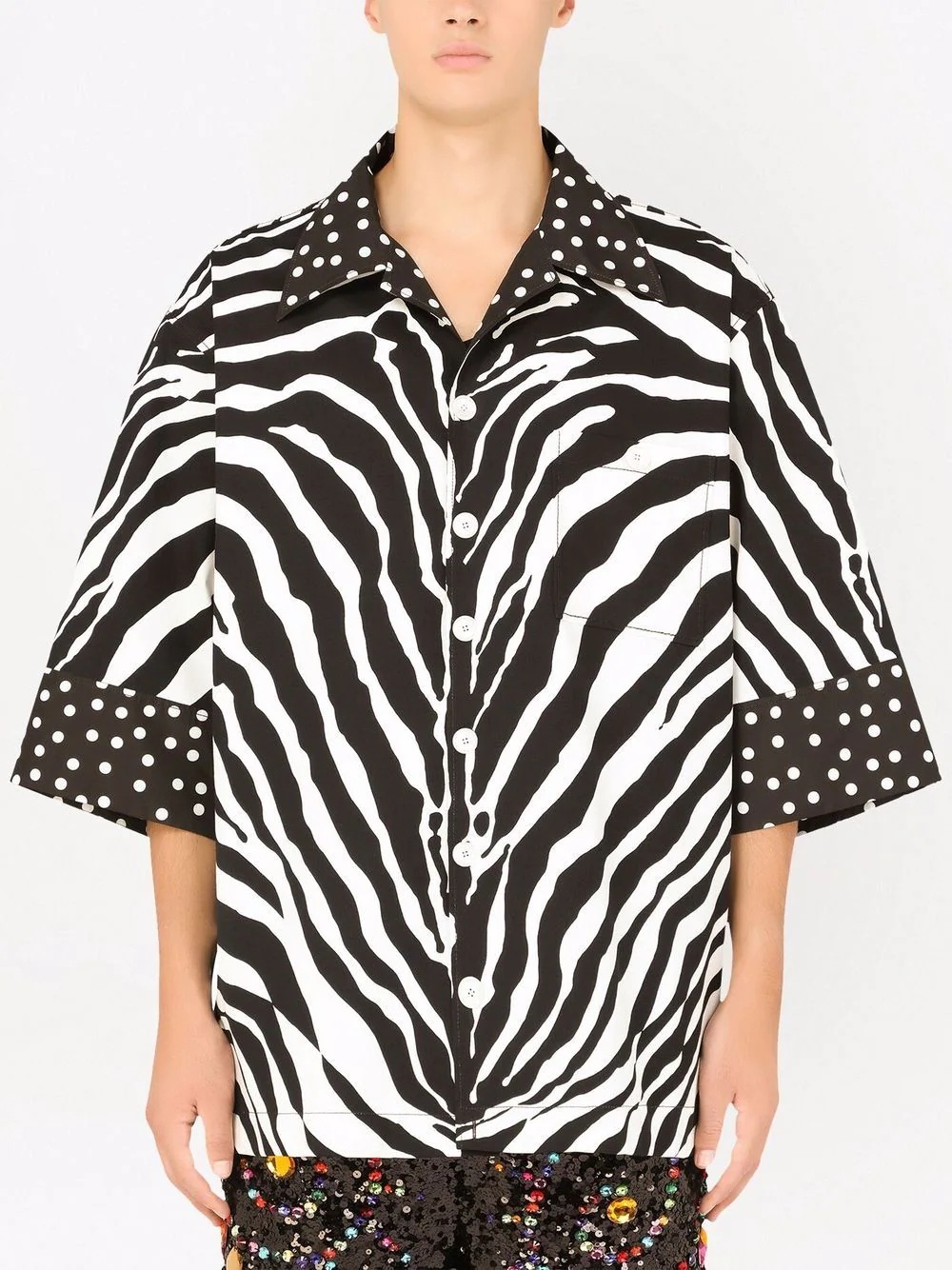 zebra print three-quarter sleeves shirt - 3