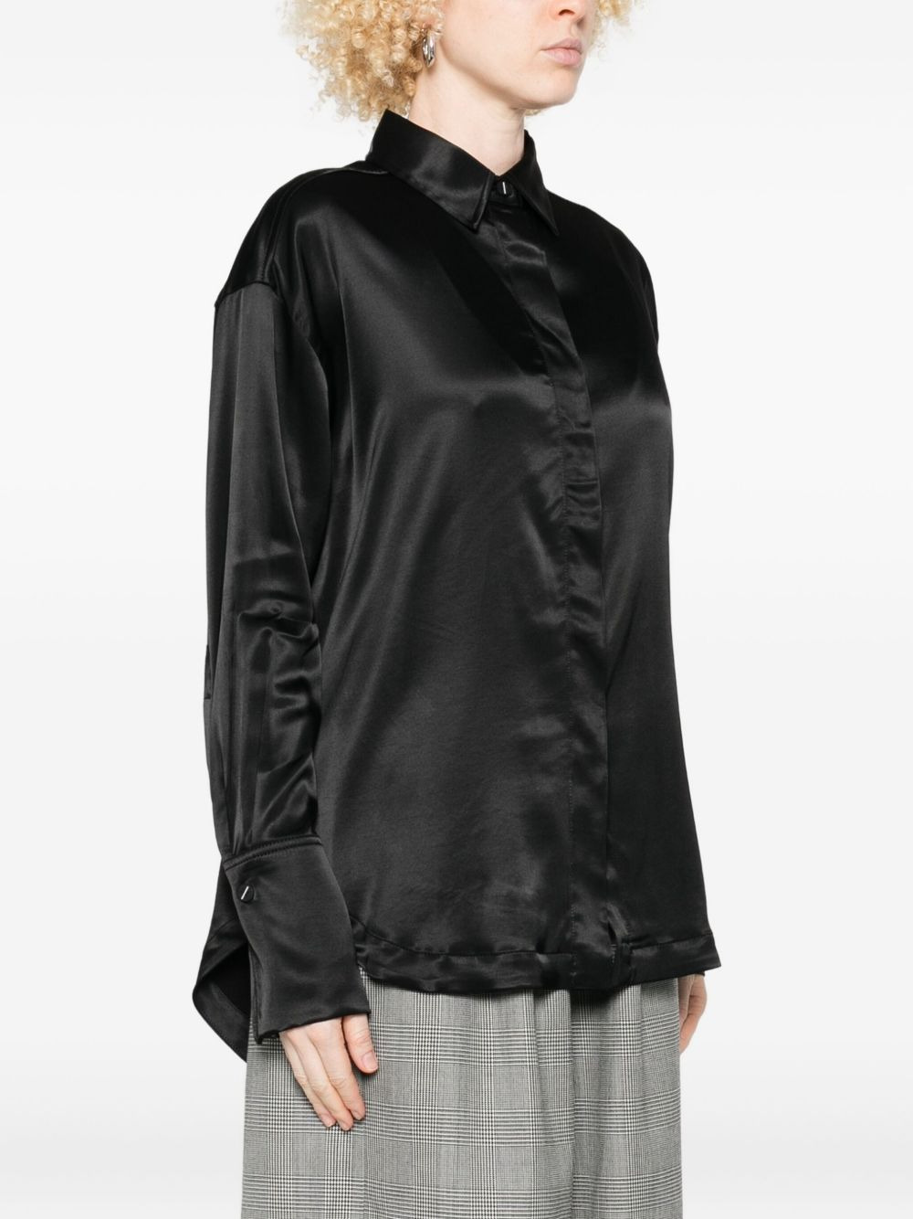 satin curved-hem shirt - 3