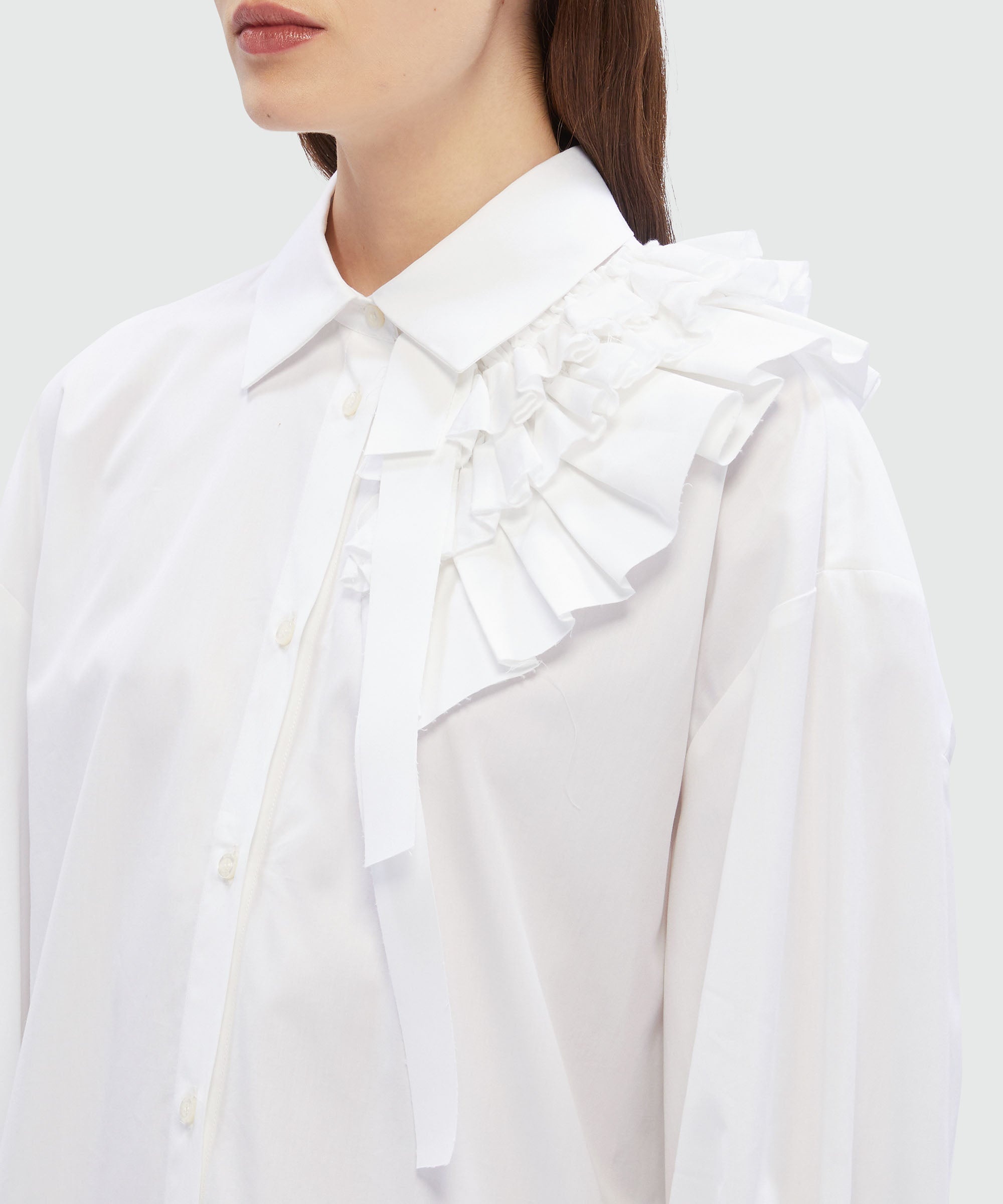 White poplin shirt with ruffle detail - 5